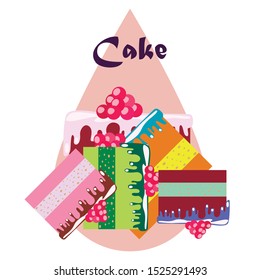 Colorful sweet cakes slices pieces vector illustration
