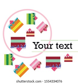 Colorful sweet cakes slices pieces vector illustration.
