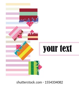 Colorful sweet cakes slices pieces vector illustration.
