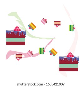 Colorful sweet cakes slices pieces vector illustration.