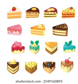 Colorful sweet cakes slices pieces set vector illustration