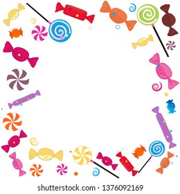 Colorful sweet candies frame. Traditional candies for Seker Bayram holiday background. Greeting card background