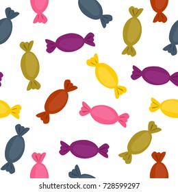 Colorful sweet candies seamless pattern. Vector hand drawn illustration.