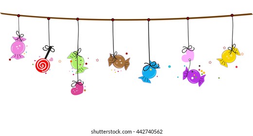 Colorful sweet candies. Traditional candies for Seker Bayram holiday. Greeting Card vector