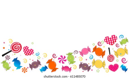 Colorful sweet candy banner. Traditional candies for Seker Bayram Holiday. Greeting card vector