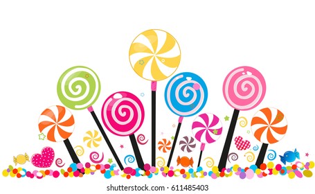 Colorful sweet candy banner. Traditional candies for Seker Bayram Holiday. Greeting card vector