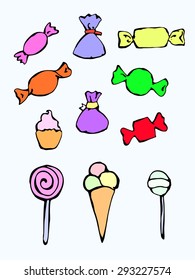 Colorful sweet candy set. Vector illustration.
