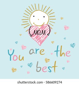 Colorful and sweet card for Mother's Day. Children's drawing