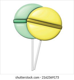 colorful sweet cute lollipops. Round multicolored candies on stick in cartoon style. Candy icon set. 3d vector illustration