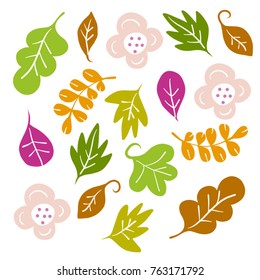 Colorful sweet flower leaves vector graphic design elements for card scrapbook decoration 