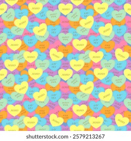 Colorful sweet heart shaped candies with text, making it perfect for Valentine's Day celebrations. Ideal for gifts or decorations.