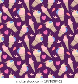 Colorful sweet ice cream icons seamless background. Vector illustration.