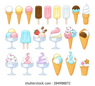 Colorful sweet ice cream icons set. Vector illustration.