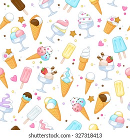 Colorful sweet ice cream icons seamless background. Vector illustration.