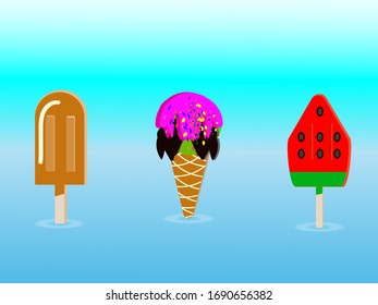 Colorful sweet ice cream set for summer