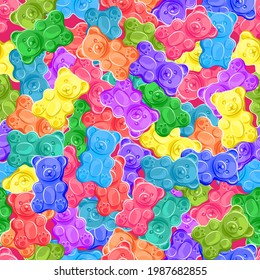 Colorful sweet jelly bears, gummy candies. Seamless pattern.  Texture for fabric, wallpaper, decorative print