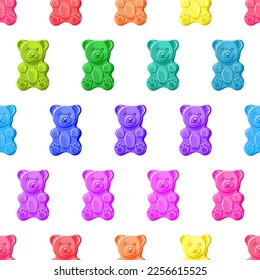 Colorful sweet jelly bears, gummy candies. Seamless pattern.  Texture for fabric, wallpaper, decorative print