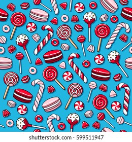 Colorful sweet lollipops icons set - spiral candy vector illustration. Hand drawn doodle sketch.