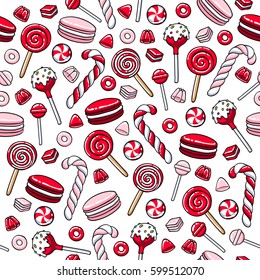 Colorful sweet lollipops icons set - spiral candy vector illustration. Hand drawn doodle sketch.