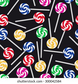 colorful sweet lollipops seamless dark pattern eps10