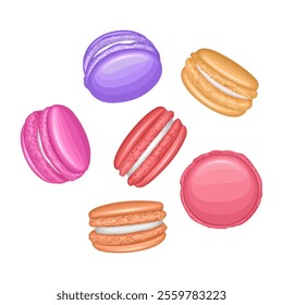 Colorful sweet macaroons or macarons dessert set collection, French biscuit dessert Vector format