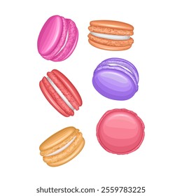 Colorful sweet macaroons or macarons dessert set collection, French biscuit dessert Vector format