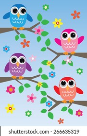 colorful sweet owls 