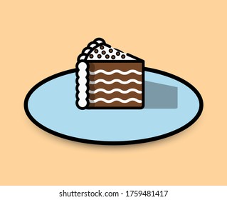 Colorful sweet piece of cake with cream and chocolate, illustration with shadow. Eps 10 vector