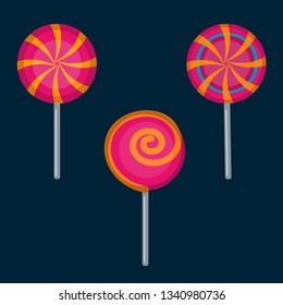 colorful sweet swirl lollipops vector illustration