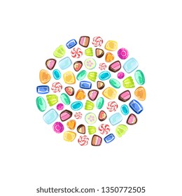 Colorful Sweetmeats in Circular Shape, Candy Shop Design Element Vector Illustration