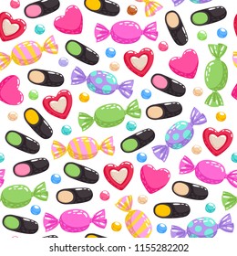 Colorful sweets icons background - wrapped candies, peppermint candies vector illustration.