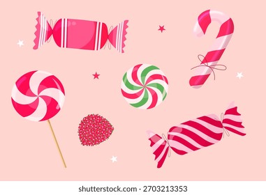 Colorful sweets illustration with festive elements for Christmas celebration