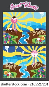 Colorful Sweets Landscape Backgrounds Set