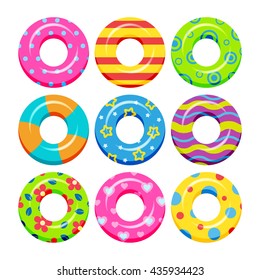 Colorful swim rings icon set  isolated on white background. Vector illustration.