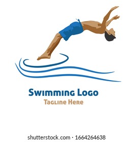 Colorido logo de Swimmer o tema de natación con texto ficticio y eslogan.