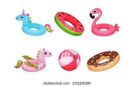 Colorful Swimming Inner Tubes Icon Vector Set