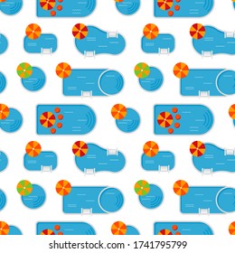 Colorful swimming pool seamless pattern isolated on white. Top view. Vector illustration