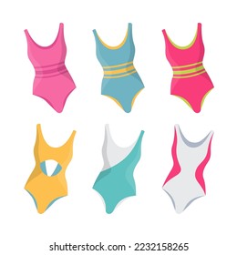 Colorful swimsuits for women vector illustrations set. Collection of cartoon drawings of swimming suits for females, clothes for beach isolated on white background. Summer, fashion, vacation concept