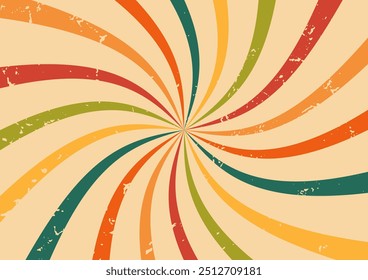 A Colorful Swirl Background Design Perfect for Various Creative Projects and Applications. Retro background with curved rays or stripes in the center. Sun rays vintage background with grunge texture