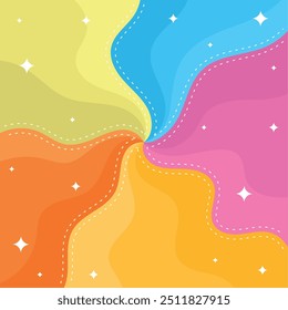 Colorful swirl background with stars and curved lines Vector