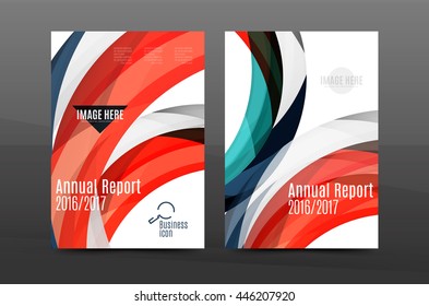 Colorful swirl design annual report cover template. Brochure, flyer template layout, vector leaflet abstract background, A4 size page