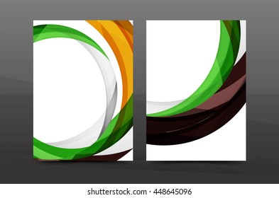 Colorful swirl design annual report cover template. Brochure, flyer template layout, vector leaflet abstract background, A4 size page