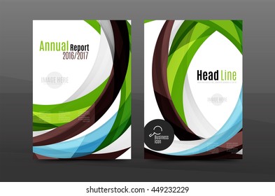 Colorful swirl design annual report cover template. Brochure, flyer template layout, vector leaflet abstract background, A4 size page