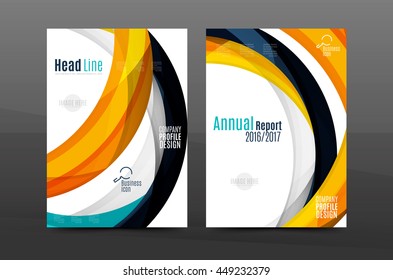 Colorful swirl design annual report cover template. Brochure, flyer template layout, vector leaflet abstract background, A4 size page