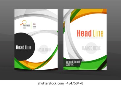 Colorful swirl design annual report cover template. Brochure, flyer template layout, vector leaflet abstract background, A4 size page