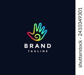 Colorful Swirl In Palm Logo Design. Colorful Palm Swirl Stripes Logo Design.