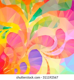Colorful swirl rainbow polygon background vector frame. Abstract Triangle Geometrical Background, Vector Illustration EPS10. Geometric design for business presentations. yellow red green blue orange