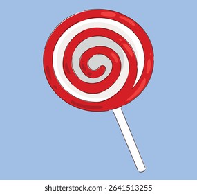 A Colorful Swirled Lollipop set against a Soft Blue Background creating a delightful image