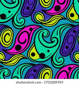 Un patrón líquido abstracto colorido y arremolinado. Un fondo retro psicodélico y maximalista de los años 70.