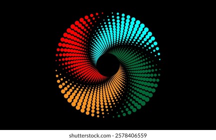 Colorful swirling pattern of multicolored dots, abstract colorful spiral. Template elements